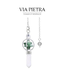 Pendule Merkaba et pointe de cristal de Roche avec Aventurine