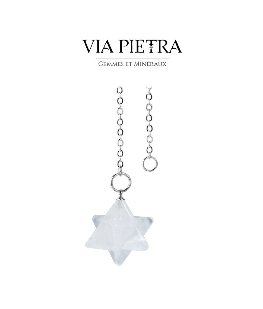 Pendule Merkaba cristal de roche, radiesthésie, divinatoire