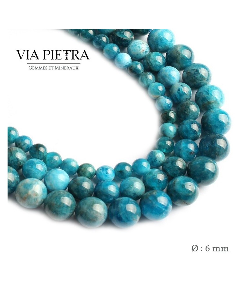 Perles Apatite bleue création, perles Apatite bleue paraiba 6mm, perles en pierre naturelle