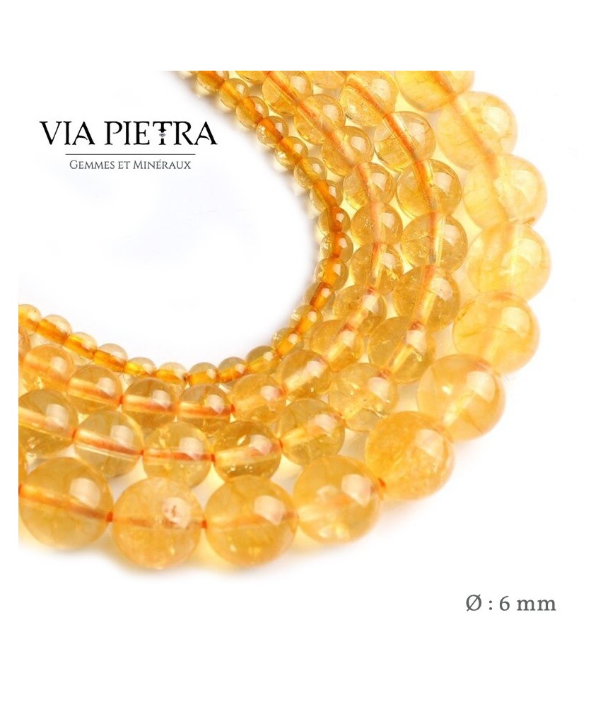 Perles citrine jaune création, perles citrine chauffée jaune 6mm, perles en pierre naturelle