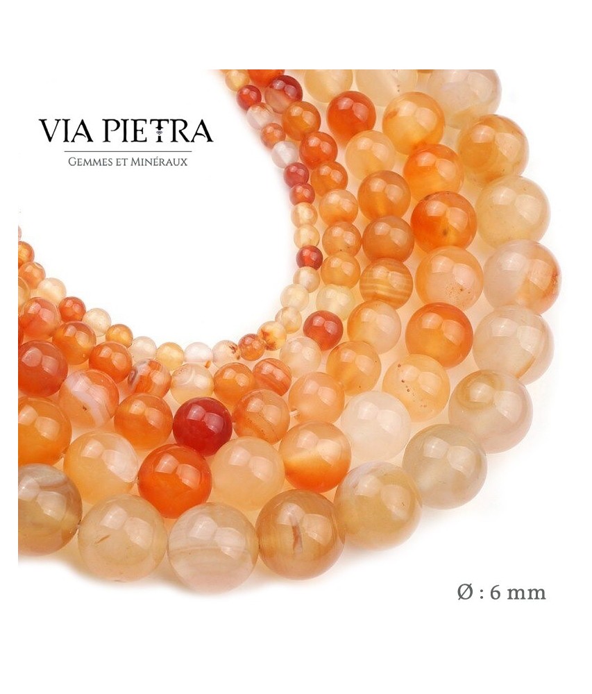 Perles Cornaline création, perles Cornaline orange rouge 6mm, perles en pierre naturelle