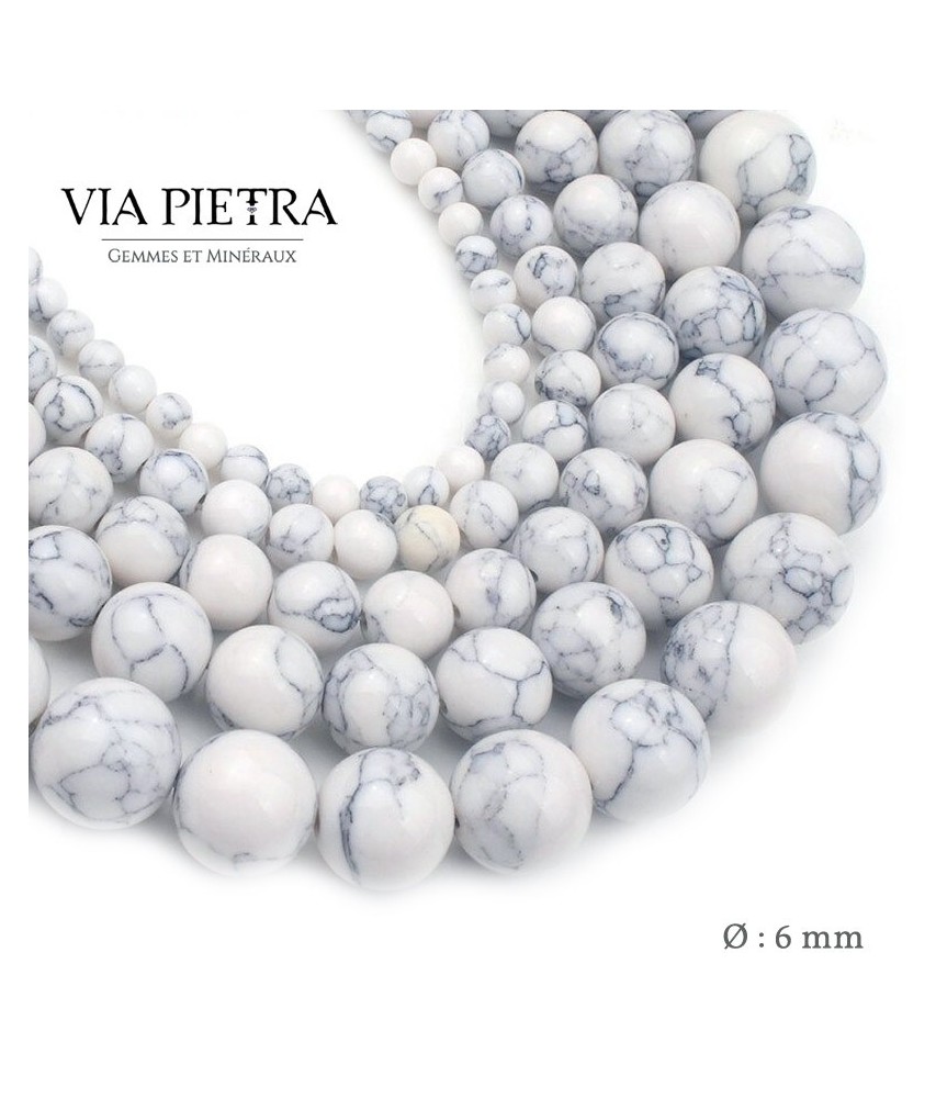 Perles Howlite création, perles Howlite blanc 6mm, perles en pierre naturelle