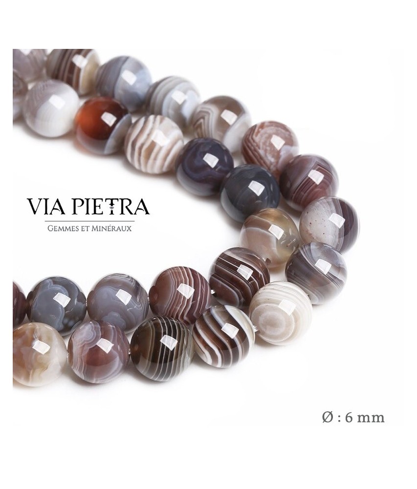 Perles Agate du Bostwana création, perles Agate grise bostwana blanc 6mm, perles en pierre naturelle