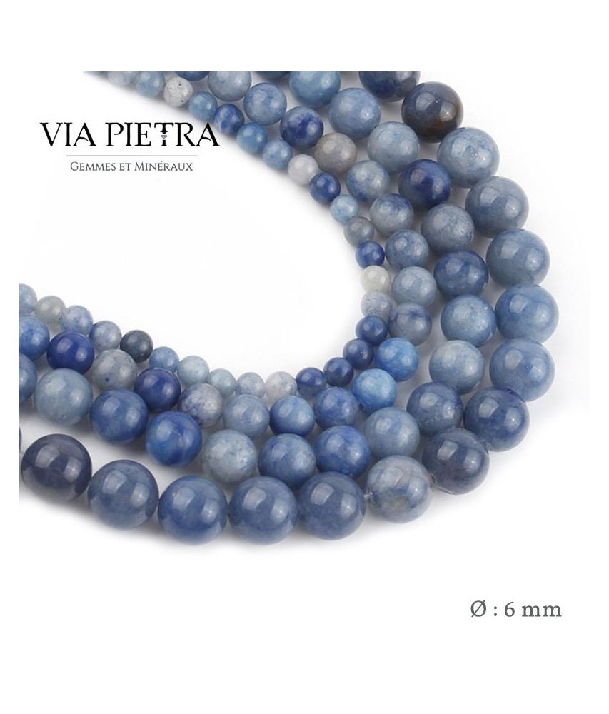 Perles Quartz dumortiérite création, perles aventurine bleue 6mm, perles en pierre naturelle