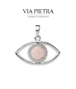 Œil de protection, pendentif en pierre naturelle de quartz rose, mauvais œil, mauvais sort, talisman amulette