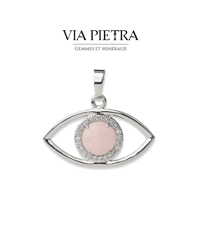 Œil de protection, pendentif en pierre naturelle de quartz rose, mauvais œil, mauvais sort, talisman amulette