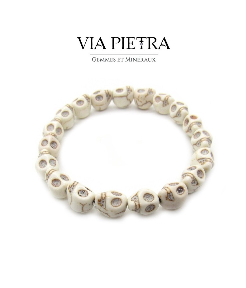 bracelet crânes, tête de mort, perles crâne, tête de mort résine, bracelet résine blanc crânes