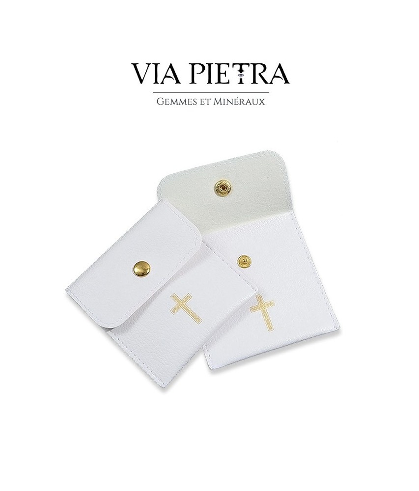 Pochette étuis chapelet, étuis religieux, pochette cuir blanc catholique, étui pochette chrétien croix