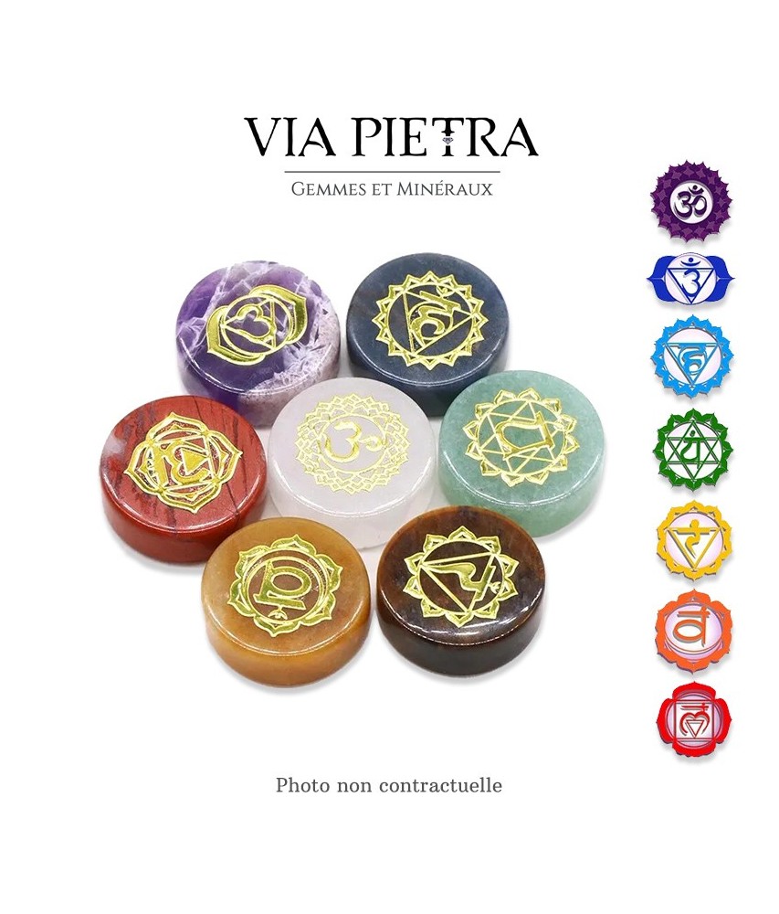 Lot minéraux 7 chakras pierre naturelle, coeurs 7 chakras en pierre, taux vibratoires, énergie rééquilibre