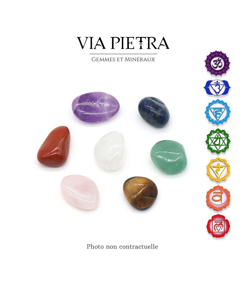 Lot minéraux 7 chakras pierre naturelle, 7 chakras en pierre, taux vibratoires, énergie rééquilibre