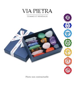 Lot minéraux coffret 7 chakras pierre naturelle, coffret 7 chakras en pierre, taux vibratoires, énergie rééquilibre