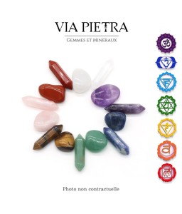 Lot minéraux coffret 7 chakras pierre naturelle, coffret 7 chakras en pierre, taux vibratoires, énergie rééquilibre