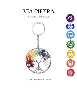 porte clef en pierre naturelle 7 chakras, porte clé minéraux 7 chakras en pierre, taux vibratoires, énergie rééquilibre