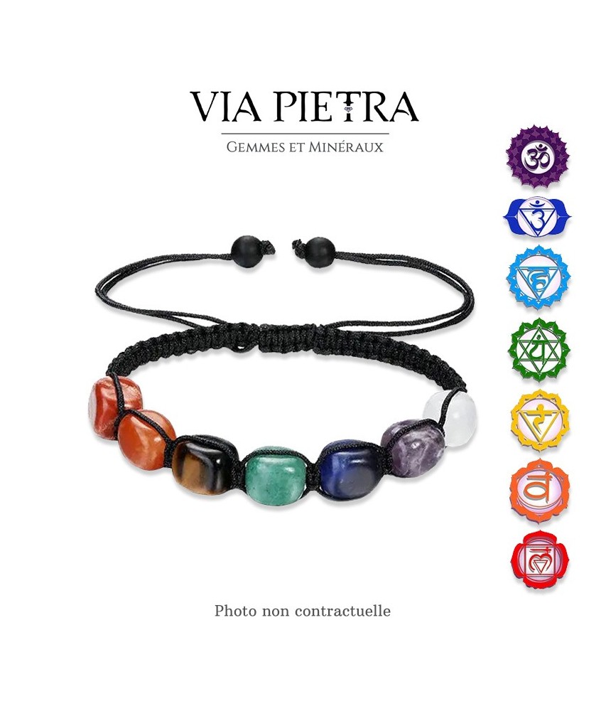 Bracelet en pierre naturelle 7 chakras, bracelet minéraux 7 chakras en pierre, taux vibratoires, énergie rééquilibre