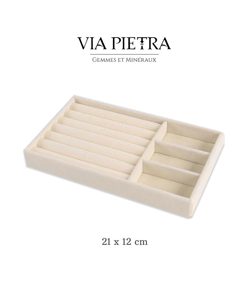 Plateau présentoir bijoux à compartiments, plateau séparateur, rangement, plateau en velours beige