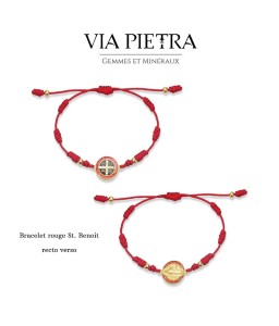 Bracelet réglable cordon rouge, médaille doré saint benoit, bracelet bijou chrétien catholique