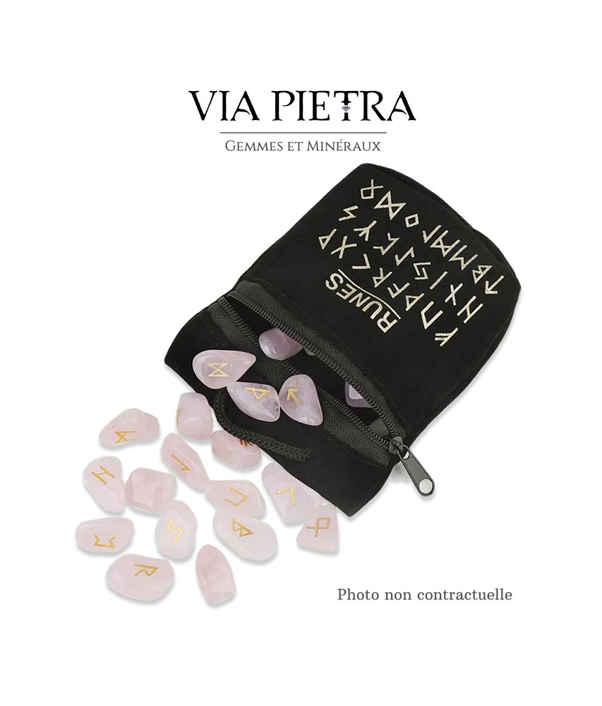 rune jeu complet, runes en pierre naturelle, rune jeu divinatoire, achat rune pas cher, rune quartz rose