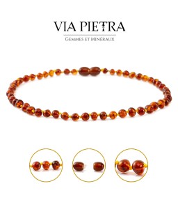 collier ambre baltique adulte femme, collier ambre naturelle véritable, ambre bijou collier à vis, couleur cognac