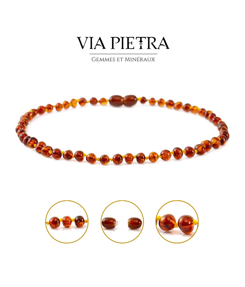 collier ambre baltique adulte femme, collier ambre naturelle véritable, ambre bijou collier à vis, couleur cognac